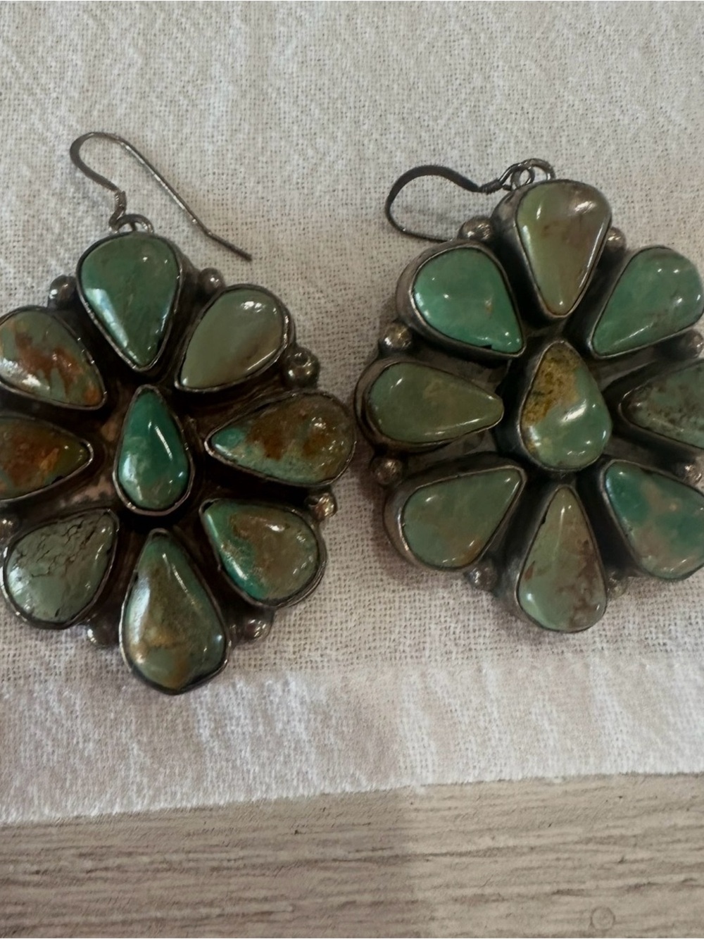 Turquoise Teardrop Cluster Dangle Earrings - Green Turquoise